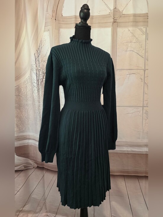 ever after boutique Dresses & Skirts - Ribbed Knit Long-Sleeve Dress in Deep Green